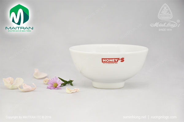 Chén sứ Minh Long in logo Honey