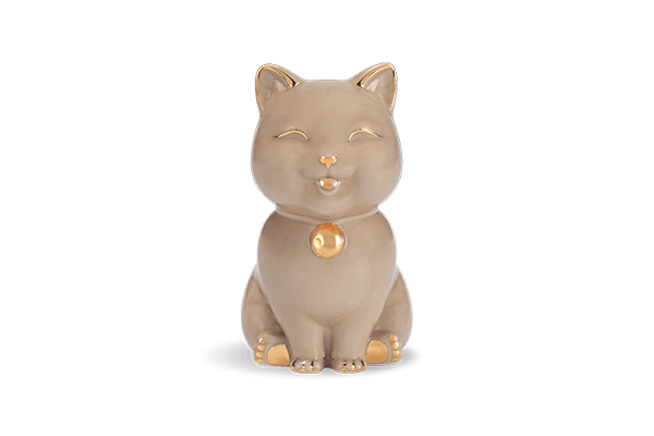 Mèo Vạn Phúc 9.5 cm Nâu nhạt Trang trí vàng