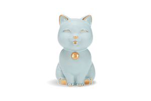 Mèo Vạn Phúc 9.5 cm Xanh nhạt Trang trí vàng